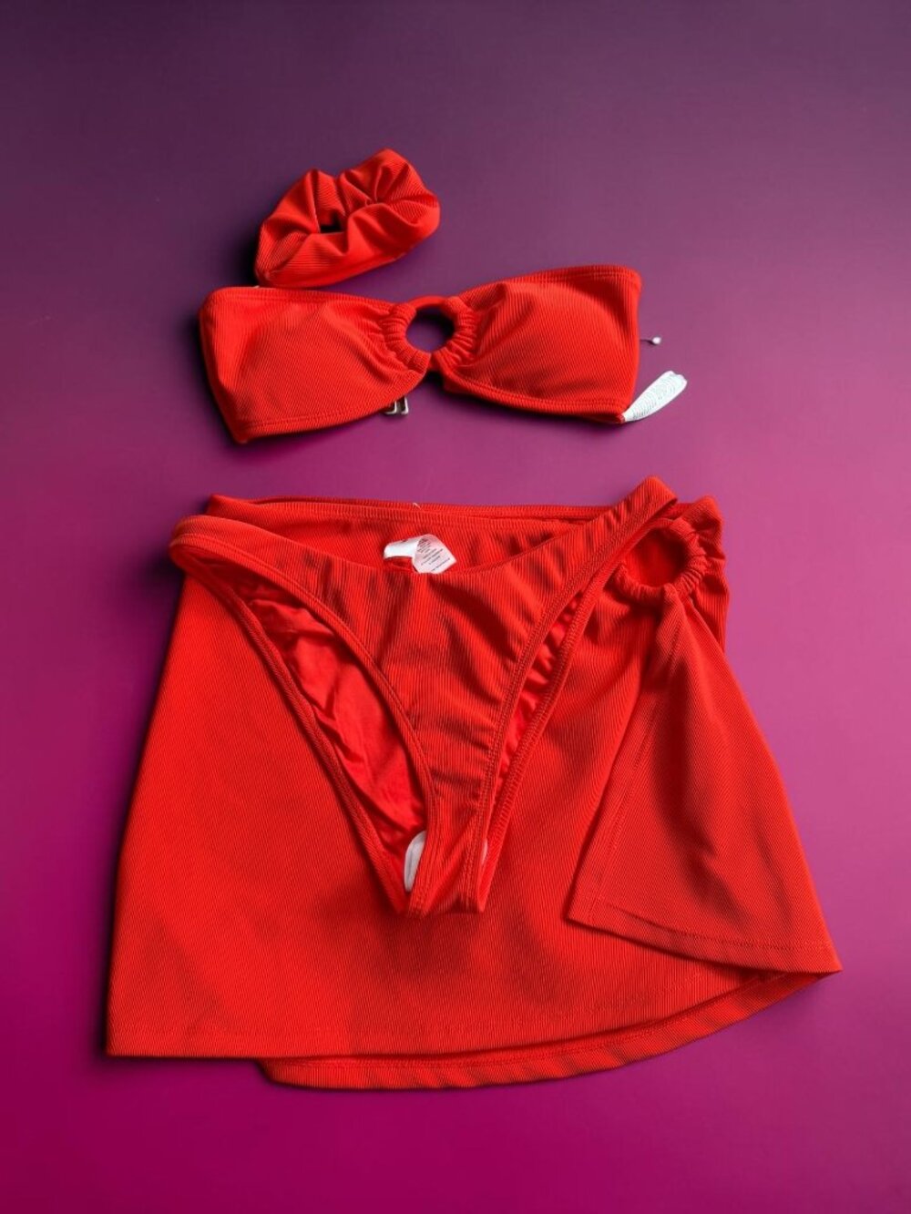 WILO Orange 4 Piece Bikini Set Skirt Size XS NEW NWOT